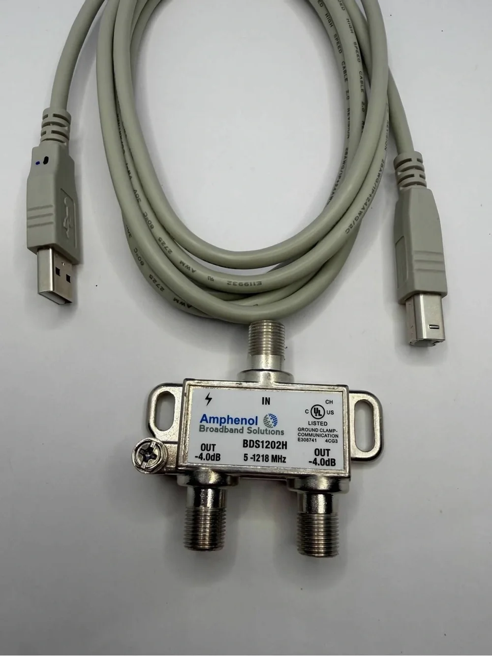 Amphenol BDS1202H 2-Way Coax Cable Splitter + USB Printer Cable Bundle